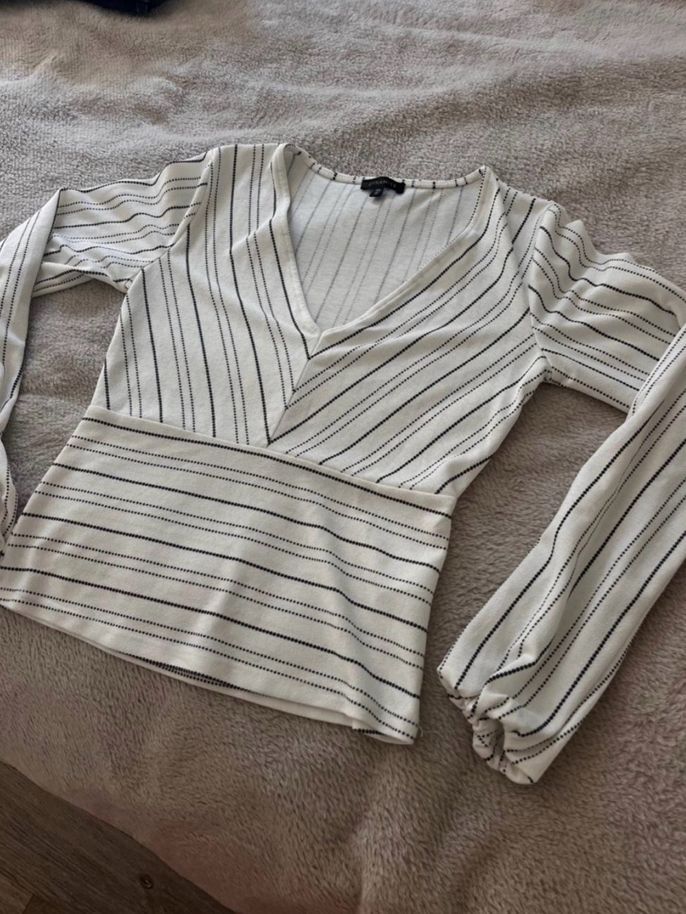 Dynamite Striped V-Neck Long Sleeve Top